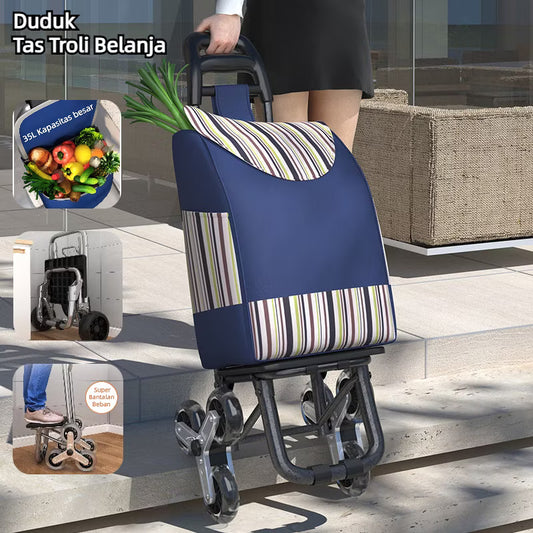 TAS TROLI BELANJA DUDUK 3 RODA DUDUKAN SHOPPING TROLLEY BAG SEAT /Portabel Dengan Roda Trolley Shopping Bag