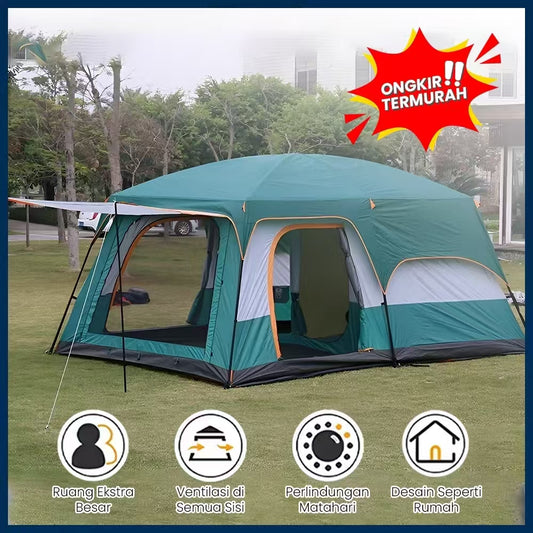 Tenda Camping Jumbo 10-13 Orang Tenda Outdoor Ada 2 Ruangan Waterproof