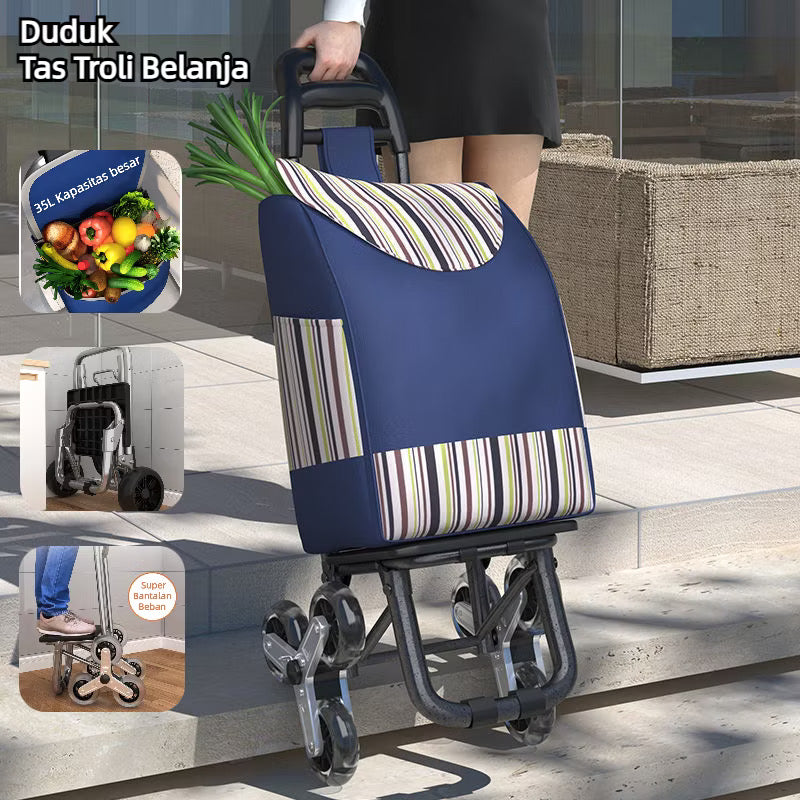TAS TROLI BELANJA DUDUK 3 RODA DUDUKAN SHOPPING TROLLEY BAG SEAT /Portabel Dengan Roda Trolley Shopping Bag