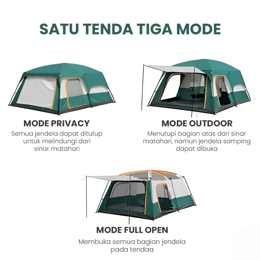 Tenda Camping Jumbo 10-13 Orang Tenda Outdoor Ada 2 Ruangan Waterproof