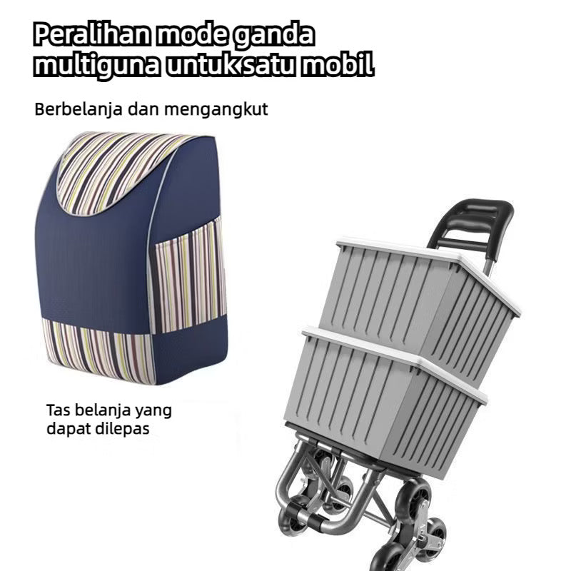 TAS TROLI BELANJA DUDUK 3 RODA DUDUKAN SHOPPING TROLLEY BAG SEAT /Portabel Dengan Roda Trolley Shopping Bag