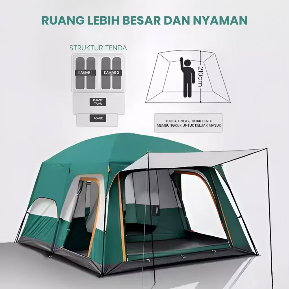 Tenda Camping Jumbo 10-13 Orang Tenda Outdoor Ada 2 Ruangan Waterproof