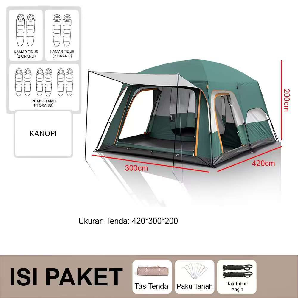 Tenda Camping Jumbo 10-13 Orang Tenda Outdoor Ada 2 Ruangan Waterproof